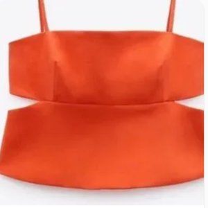 Zara black orange cut out spaghetti strap top - large - never worn with tags